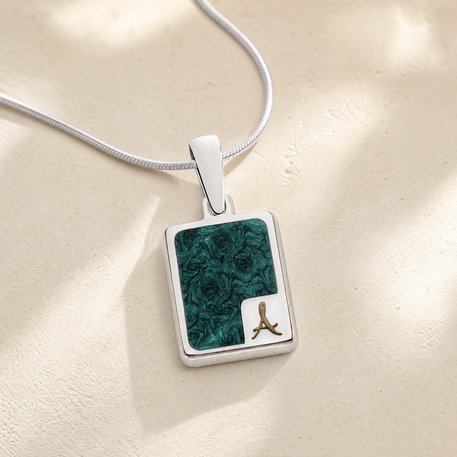 Solid 14K White Gold Thoughtful Rectangle Ash Resin Jewelry