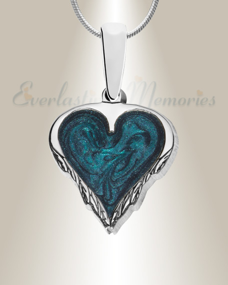 Solid 14K White Gold Feathered Heart Ash Resin Jewelry