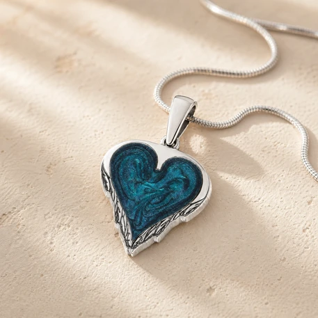 Solid 14K White Gold Feathered Heart Ash Resin Jewelry