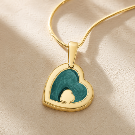 Solid 14K Gold Two Of A Kind Heart Ash Resin Jewelry