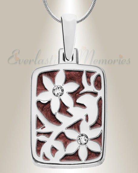 Flowered Rectangle Sterling Silver with Crimson Ash Resin Jewelry