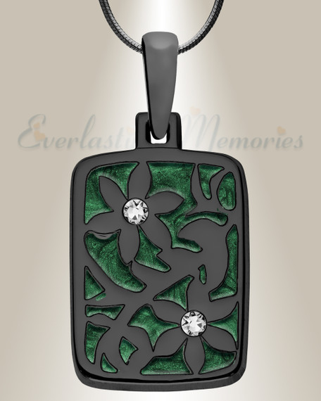 Flowered Rectangle Black Finish with Seafoam Ash Resin Jewelry