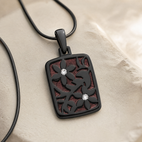 Flowered Rectangle Black Finish with Crimson Ash Resin Jewelry