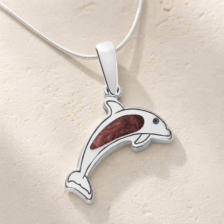 Jubilant Dolphin Sterling Silver with Crimson Ash Resin Jewelry