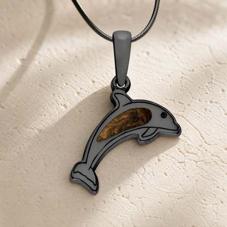 Jubilant Dolphin Black Finish with Carob Ash Resin Jewelry