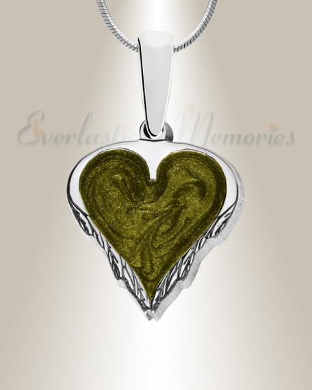 Feathered Heart Sterling Silver with Sage Ash Resin Jewelry
