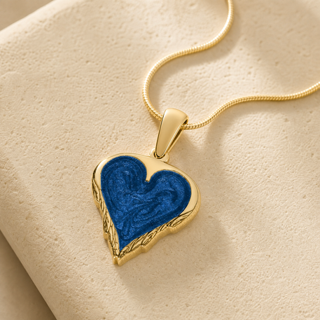 Feathered Heart Gold Plated with Cobalt Ash Resin Jewelry