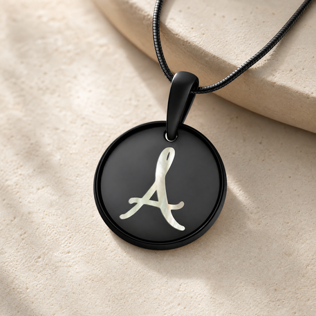 Initial Round Black Finish with Cream Ash Resin Jewelry