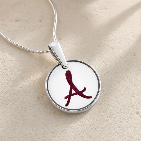 Initial Round Sterling Silver with Scarlet Pearl Opal Ash Resin Jewelry