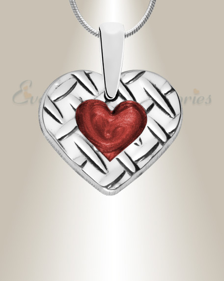 Woven Heart Sterling Silver with Crimson Ash Resin Jewelry