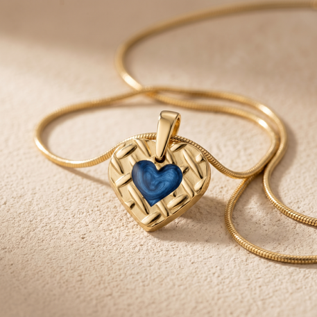 Woven Heart Gold Plated with Cobalt Ash Resin Jewelry