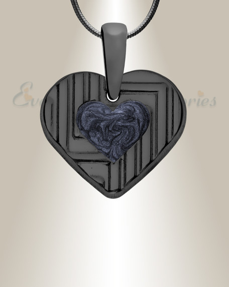 Lined Heart Black Finish with Slate Ash Resin Jewelry
