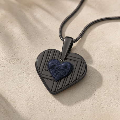 Lined Heart Black Finish with Slate Ash Resin Jewelry