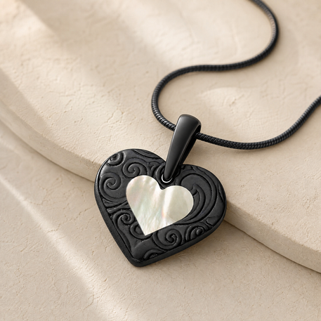 Pleasant Heart Black Finish with Cream Ash Resin Jewelry