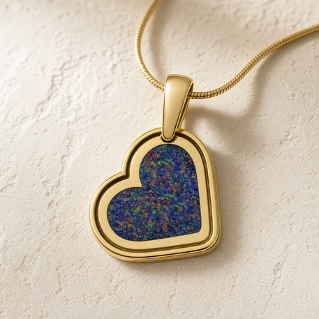 Attentive Heart Gold Plated with Black Flame Opal Ash Resin Jewelry