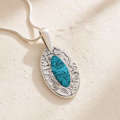 Heartfelt Oval Sterling Silver with Aqua Ash Resin Jewelry