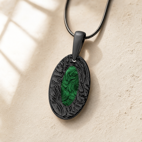 Heartfelt Oval Black Finish with Seafoam Ash Resin Jewelry