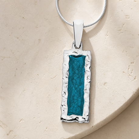 Lasting Long Rectangle Sterling Silver with Aqua Ash Resin Jewelry