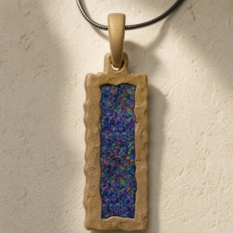 Lasting Long Rectangle Bronze Finish with Black Flame Opal Ash Resin Jewelry