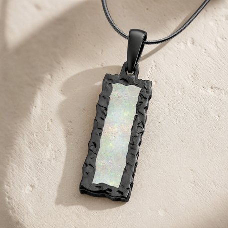 Lasting Long Rectangle Black Finish with Crushed Cream Opal Ash Resin Jewelry
