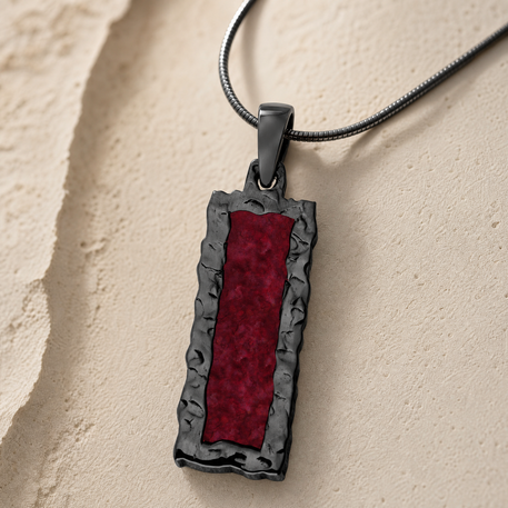 Lasting Long Rectangle Black Finish with Scarlet Pearl Opal Ash Resin Jewelry