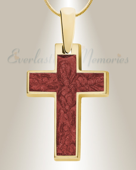 Cultured Cross Gold Plated with Crimson Ash Resin Jewelry