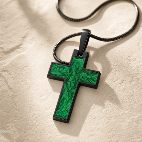 Cultured Cross Black Finish with Seafoam Ash Resin Jewelry