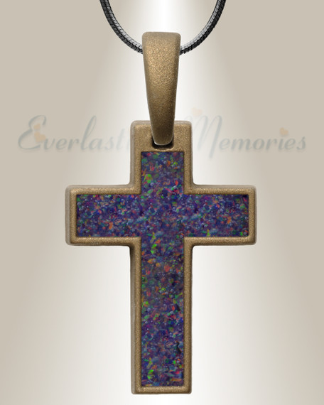 Cultured Cross Bronze Finish with Black Flame Opal Ash Resin Jewelry