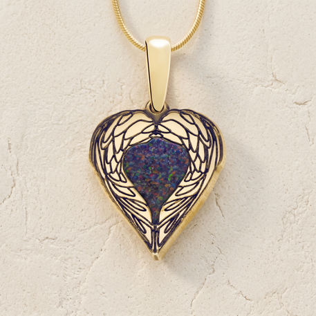 Paradise Gold Plated Heart with Black Flame Opal Ash Resin Jewelry