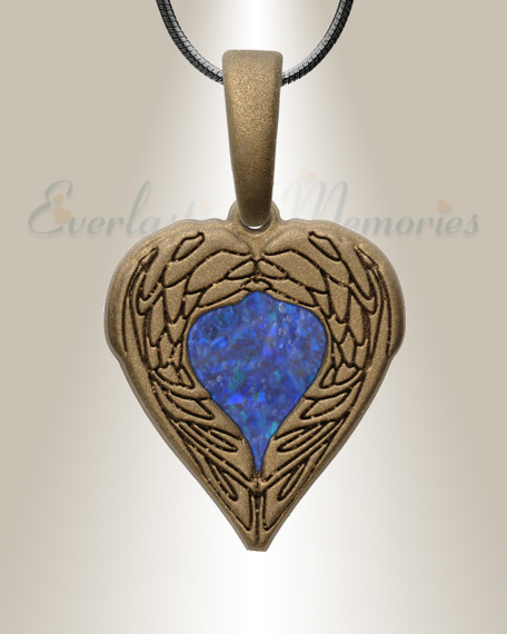 Paradise Bronze Finish Heart with Opal Blue Waters Ash Resin Jewelry