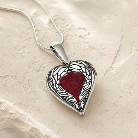 Paradise Sterling Silver Heart with Scarlet Pearl Opal Ash Resin Jewelry
