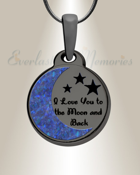 Love You To The Moon Black Finish with Opal Blue Waters Ash Resin Jewelry