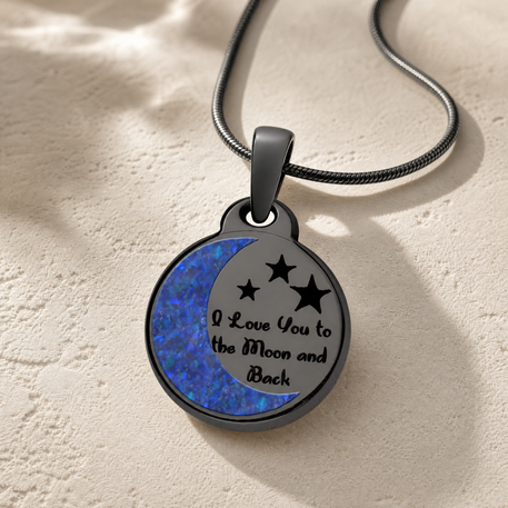 Love You To The Moon Black Finish with Opal Blue Waters Ash Resin Jewelry