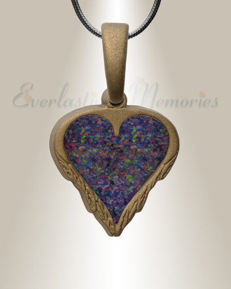 Feathered Heart Bronze Finish with Black Flame Opal Ash Resin Jewelry