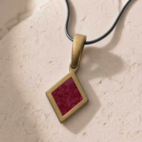 Modest Diamond Bronze Finish with Scarlet Pearl Opal Ash Resin Jewelry