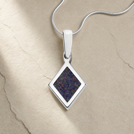 Modest Diamond Sterling Silver with Black Flame Opal Ash Resin Jewelry