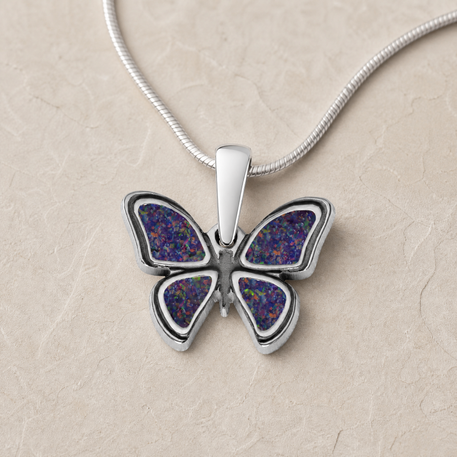 Lovable Butterfly Sterling Silver with Black Flame Opal Ash Resin Jewelry