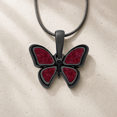 Lovable Butterfly Black Finish with Scarlet Pearl Opal Resin Ash Resin Jewelry