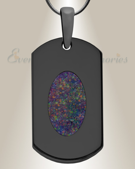 Honored Rectangle Black Finish with Black Flame Opal Ash Resin Jewelry