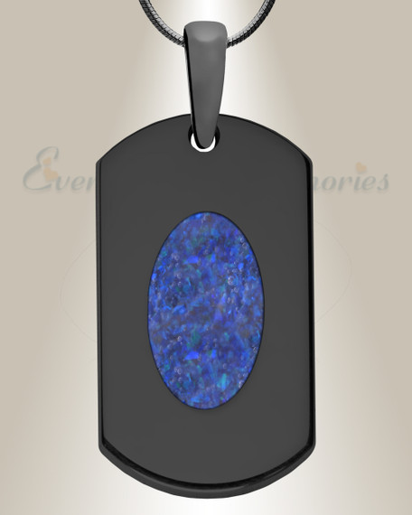 Honored Rectangle Black Finish with Opal Blue Waters Ash Resin Jewelry