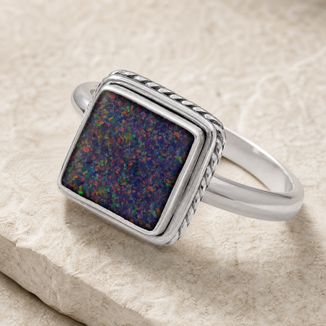 Women's Sterling Silver Granville Ash Ring with Black Flame Opal