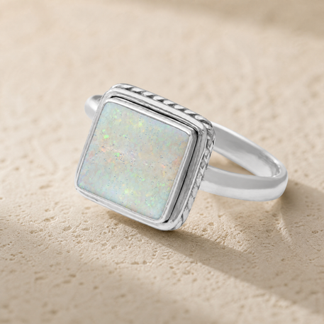 Women's Sterling Silver Granville Ash Ring with Crushed Cream Opal