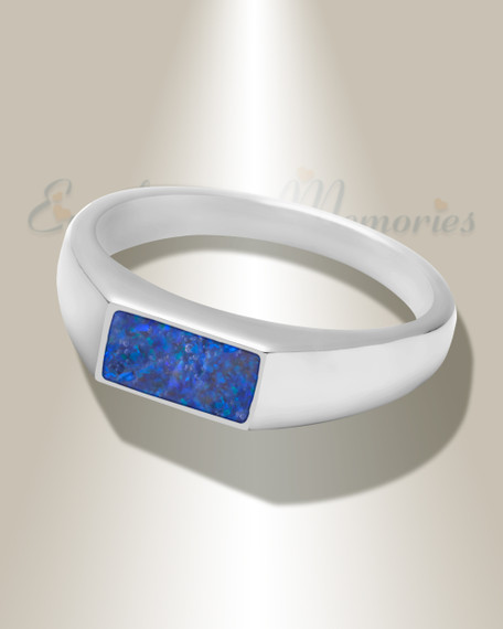 Men's Sterling Silver Desoto Ash Ring with Opal Blue Waters