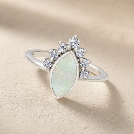 Women's Sterling Silver Lakeway Ash Ring with Crushed Cream Opal