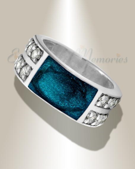 Men's Sterling Silver Yellowstone Ash Ring with Aqua