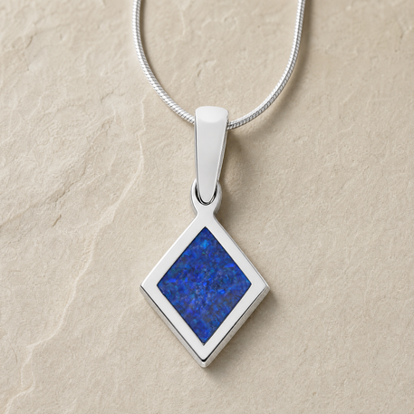 Solid 14K White Gold Modest Diamond  with Opal Blue Waters Ash Resin Jewelry