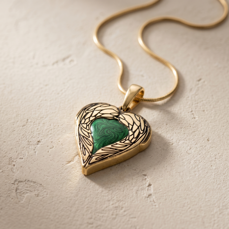 Solid 14K Gold Paradise Heart with Seafoam Ash Resin Jewelry