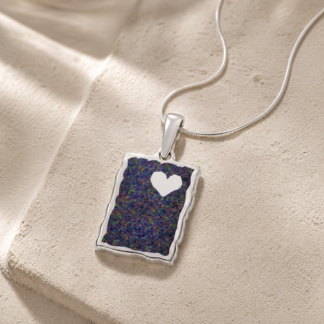Solid 14K White Gold Adored Rectangle with Black Flame Opal Ash Resin Jewelry