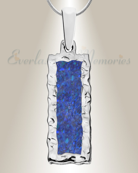 Solid 14K White Gold Lasting Long Rectangle with Opal Blue Waters Ash Resin Jewelry