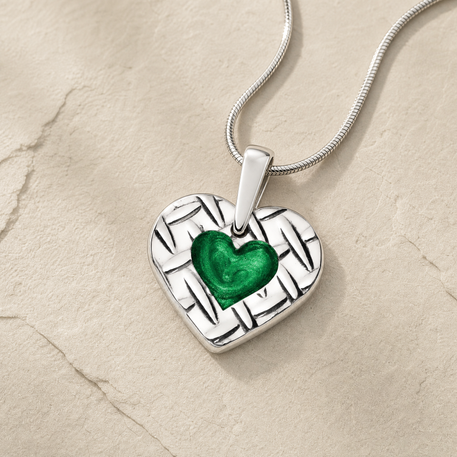 Solid 14K White Gold Woven Heart with Seafoam Ash Resin Jewelry